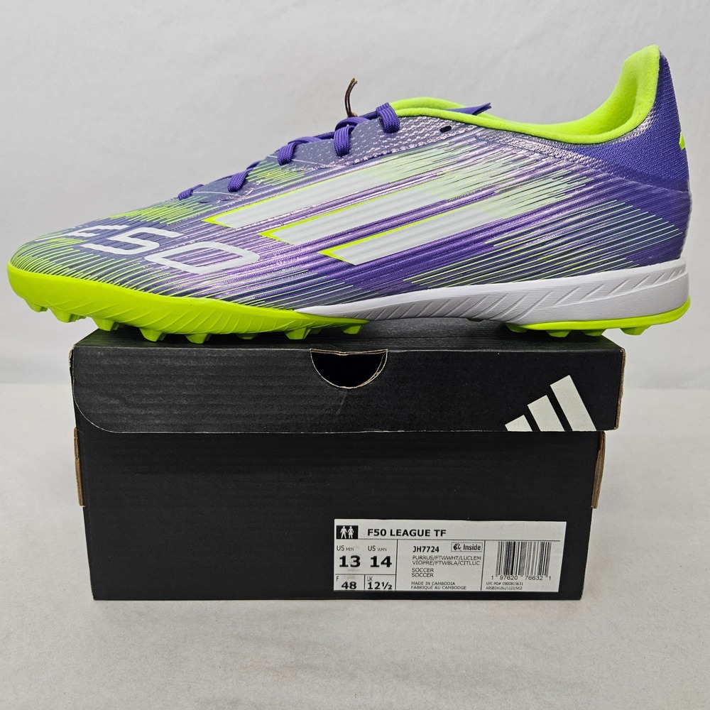 Adidas‎ F50 League TF Soccer Cleats JH7724 Purple Rush Lucid Lemon Mens Size 13